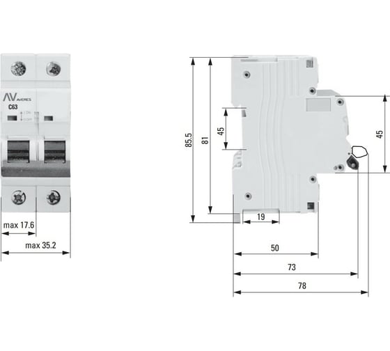 Автоматический выключатель EKF AV-10 2P 2A 10kA AVERES mcb10-2-02D-av