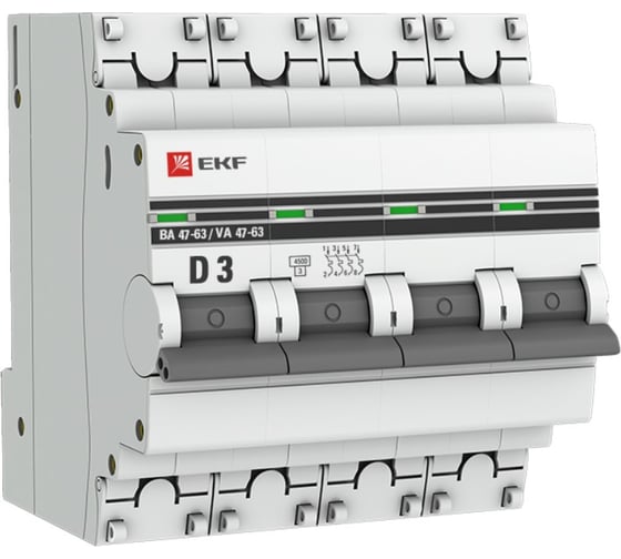 Автоматический выключатель EKF 4P 3А 4,5kA ВА 47-63 PROxima mcb4763-4-03D-pro 1