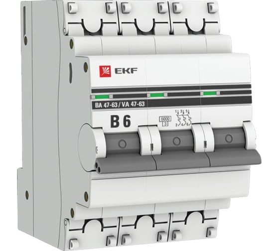 Автоматический выключатель EKF 3P 6А 6кА ВА 47-63 PROxima SQ mcb4763-6-3-06B-pro 1