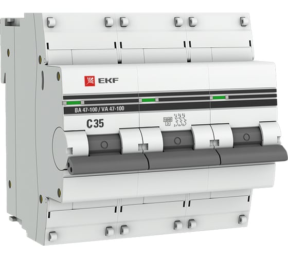 Автоматический выключатель EKF, 3P, 35А, 10kA, ВА47-100, PROxima mcb47100-3-35C-pro 1