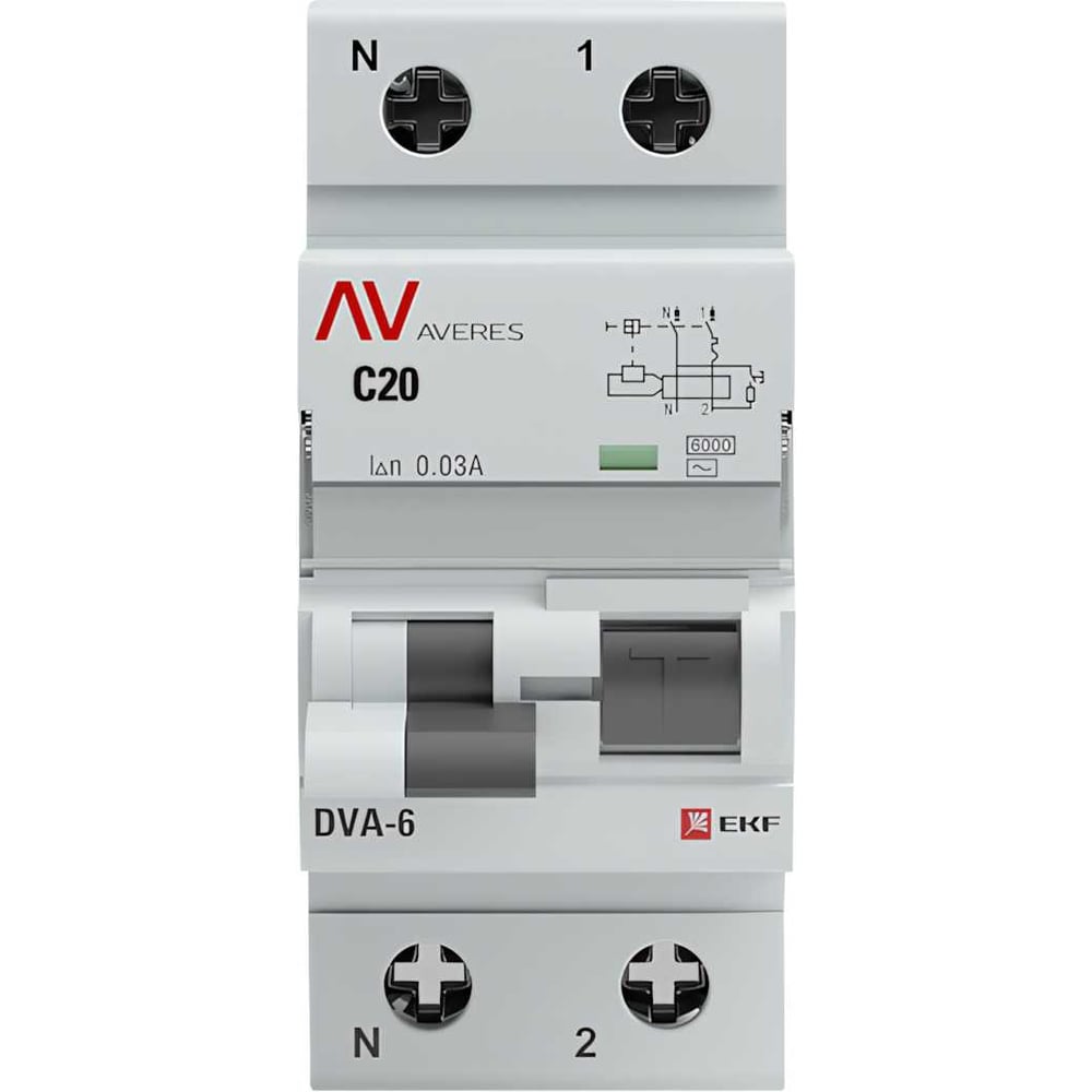 Дифференциальный автомат EKF DVA-6, 1P+N, 20А, 30мА, 6кА, AVERES SQ ...