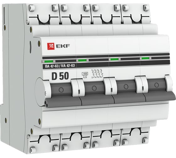 Автоматический выключатель EKF 4P, 50А, 4.5kA, ВА 47-63, PROxima mcb4763-4-50D-pro 1