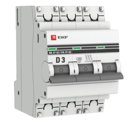 Автоматический выключатель EKF PROxima ВА 47-63, 3P, 3А, 4,5kA mcb4763-3-03D-pro
