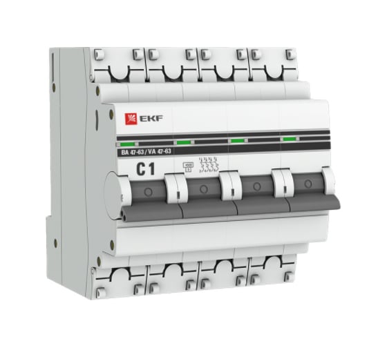 Автоматический выключатель EKF PROxima ВА 47-63, 4P, 1А, 4,5kA mcb4763-4-01C-pro