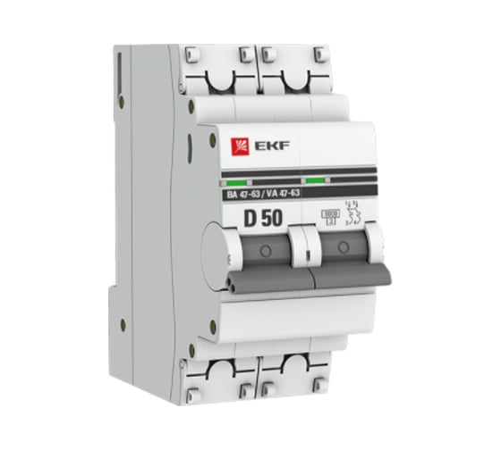 Автоматический выключатель EKF PROxima ВА 47-63, 2P, 50А, 6кА SQ mcb4763-6-2-50D-pro 1