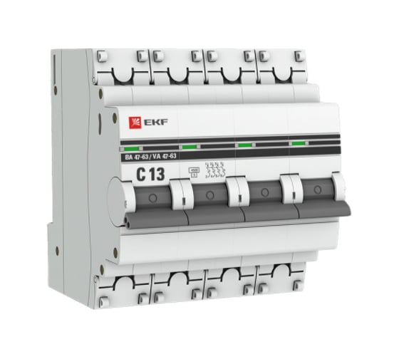 Автоматический выключатель EKF PROxima ВА 47-63, 4P, 13А, 4,5kA mcb4763-4-13C-pro