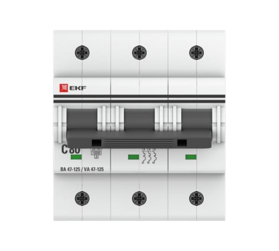Автоматический выключатель EKF PROxima ВА 47-125, 3P, 80А, 15кА mcb47125-3-80C