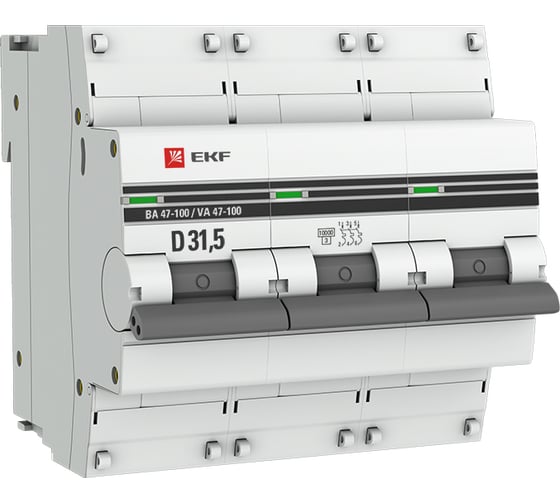 Автоматический выключатель EKF 3P, 31,5А, 10kA, ВА 47-100, PROxima, SQ mcb47100-3-31.5D-pro