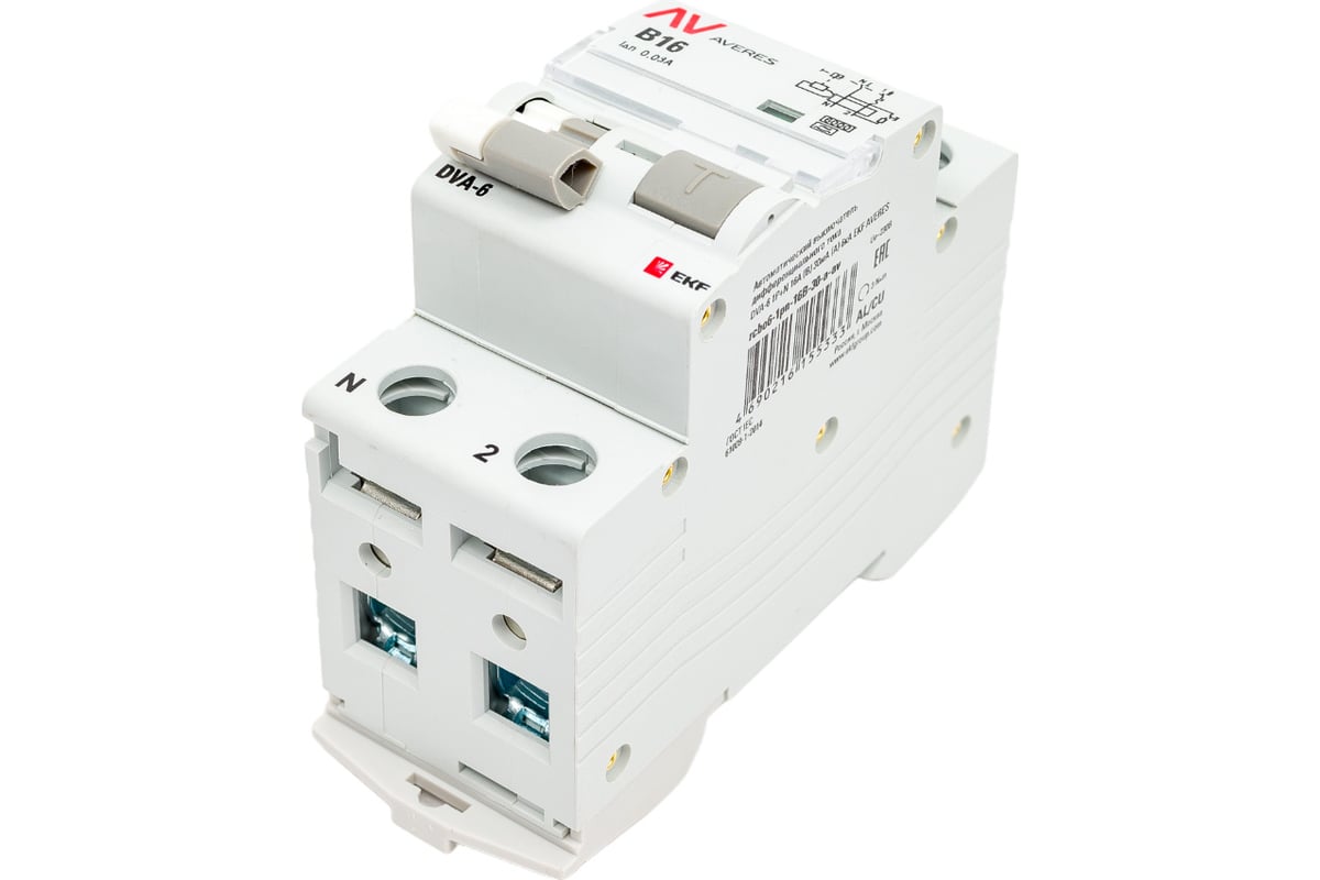 Дифференциальный автомат EKF DVA-6, 1P+N, 16А, 30мА, 6кА, AVERES, rcbo6 ...