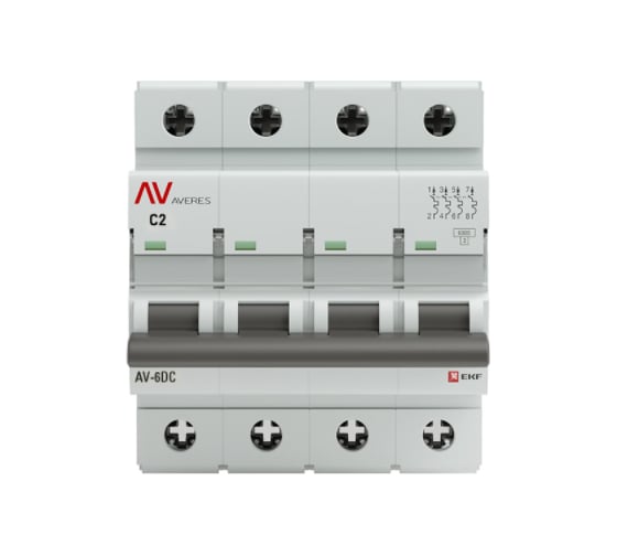 Автоматический выключатель EKF AVERES AV-6 DC, 4P, 2A, 6kA mcb6-DC-4-02C-av