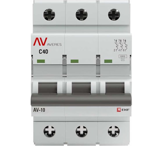 Автоматический выключатель EKF AVERES AV-6, 3P, 40A, 6kA mcb6-3-40C-av