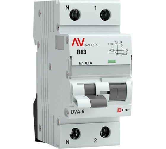 Дифференциальный автомат EKF DVA-6 1P+N 63А 100мА 6кА AVERES SQrcbo6-1pn-63B-100-ac-av
