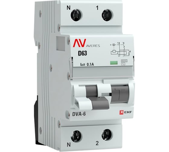 Дифференциальный автомат EKF DVA-6 1P+N 63А 100мА 6кА AVERES SQrcbo6-1pn-63D-100-ac-av 1
