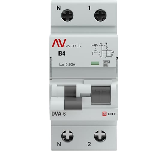 Дифференциальный автомат EKF DVA-6 1P+N 4А 30мА 6кА AVERES SQrcbo6-1pn-4B-30-a-av