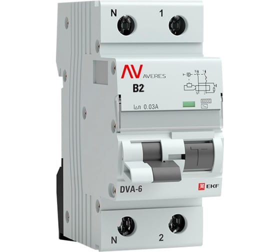 Дифференциальный автомат EKF DVA-6 1P+N 2А 30мА 6кА AVERES SQrcbo6-1pn-2B-30-ac-av