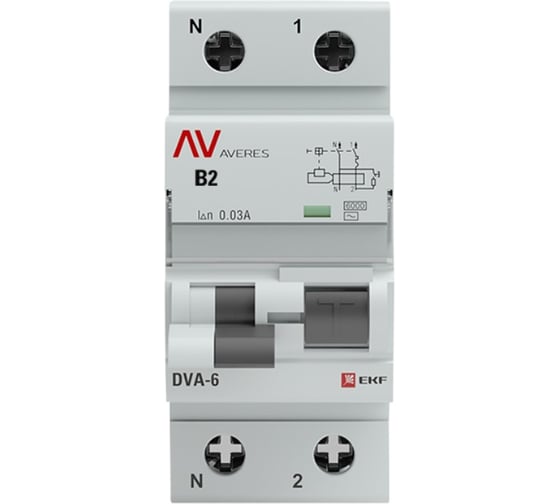 Дифференциальный автомат EKF DVA-6 1P+N 2А 30мА 6кА AVERES SQrcbo6-1pn-2B-30-ac-av