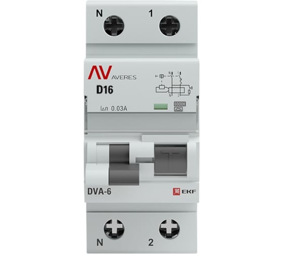 Дифференциальный автомат EKF DVA-6 1P+N 16А 30мА 6кА AVERES rcbo6-1pn-16D-30-a-av