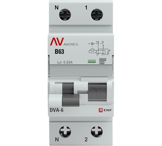 Дифференциальный автомат EKF DVA-6 1P+N 63А 30мА 6кА AVERES SQrcbo6-1pn-63B-30-a-av