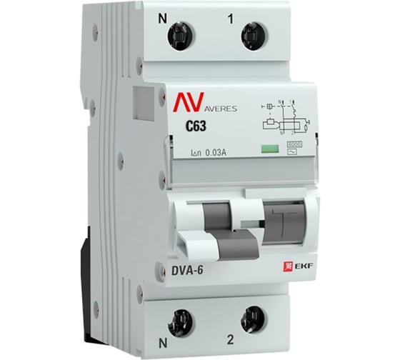 Дифференциальный автомат EKF DVA-6 1P+N 63А 30мА 6кА AVERES SQrcbo6-1pn-63C-30-ac-av 1