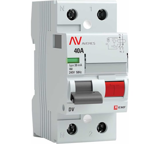 Устройство защитного отключения EKF DV 2P 40А/ 30мА A AVERES rccb-2-40-30-a-av