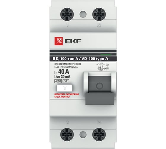 Устройство защитного отключения EKF ВД-100, 2P, 40А/30мА, PROxima elcb-2-40-30-em-a-pro