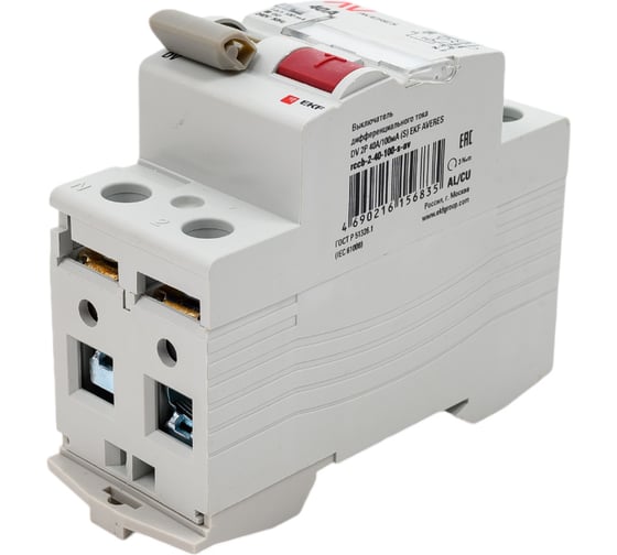 Устройство защитного отключения EKF DV, 2P, 40А/100мА, S, AVERES, SQ rccb-2-40-100-s-av