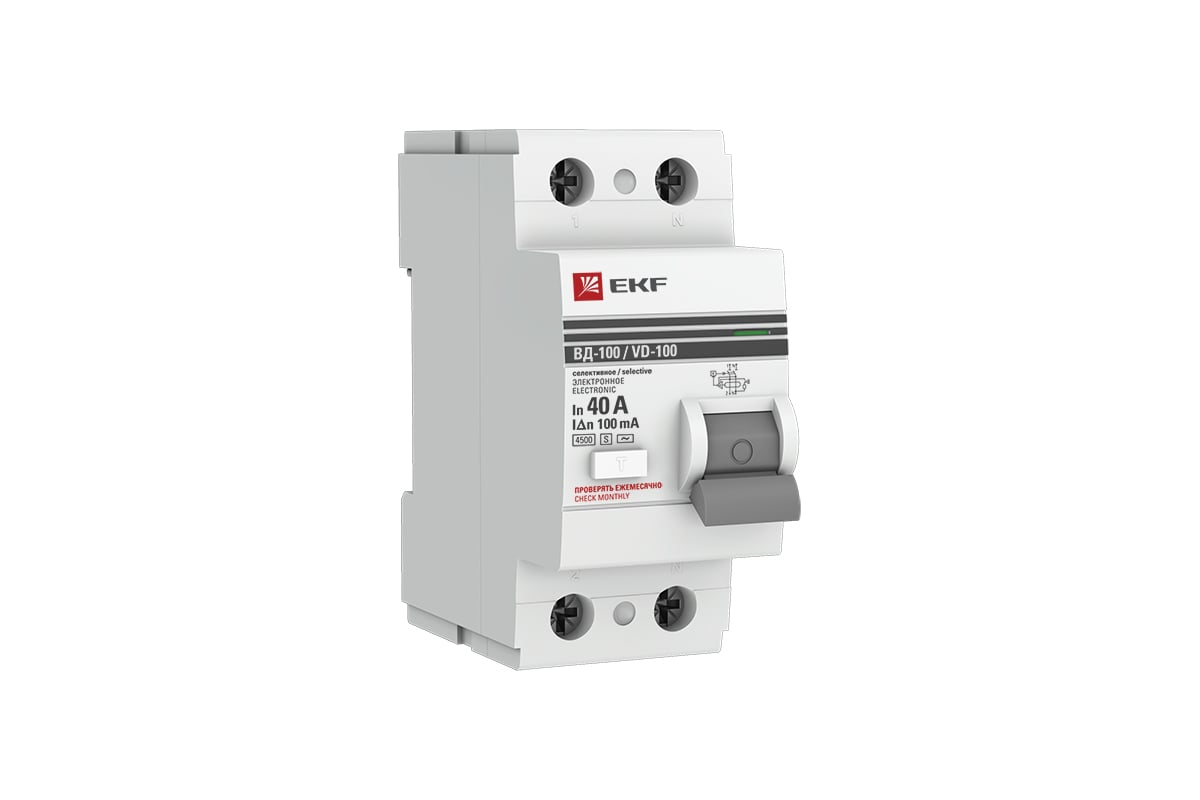 Устройство защитного отключения EKF УЗО ВД-100, селективное, 2P, 40А ...