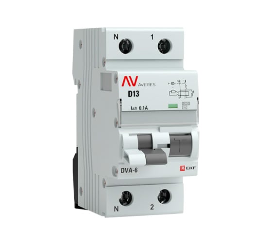 Дифференциальный автомат EKF AVERES DVA-6, 1P+N, 13А, 100мА, 6кА rcbo6-1pn-13D-100-ac-av