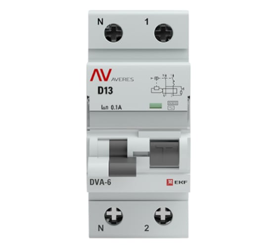 Дифференциальный автомат EKF AVERES DVA-6, 1P+N, 13А, 100мА, 6кА rcbo6-1pn-13D-100-ac-av