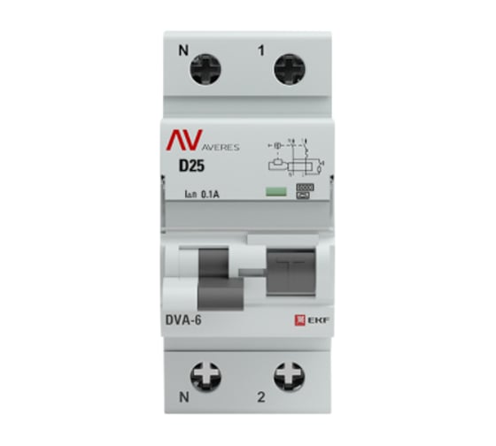 Дифференциальный автомат EKF AVERES DVA-6, 1P+N, 25А, 100мА, 6кА rcbo6-1pn-25D-100-a-av
