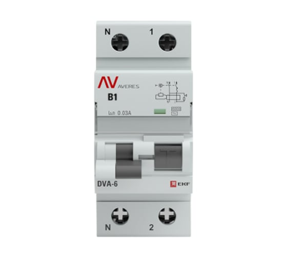 Дифференциальный автомат EKF AVERES DVA-6, 1P+N, 1А, 30мА, 6кА SQrcbo6-1pn-1B-30-ac-av