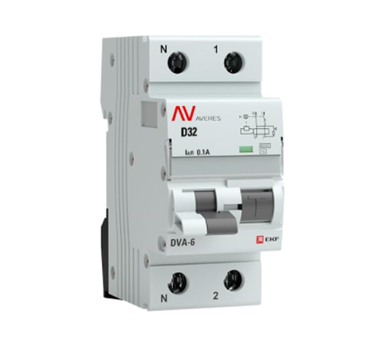 Дифференциальный автомат EKF AVERES DVA-6, 1P+N, 32А, 100мА, 6кА rcbo6-1pn-32D-100-ac-av 1