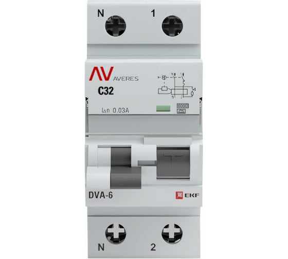 Дифференциальный автомат EKF AVERES DVA-6, 1P+N, 32А, 30мА, 6кА rcbo6-1pn-32C-30-a-av