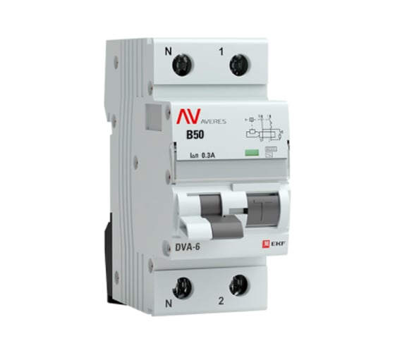 Дифференциальный автомат EKF AVERES DVA-6, 1P+N, 50А, 300мА, 6кА SQrcbo6-1pn-50B-300-ac-av