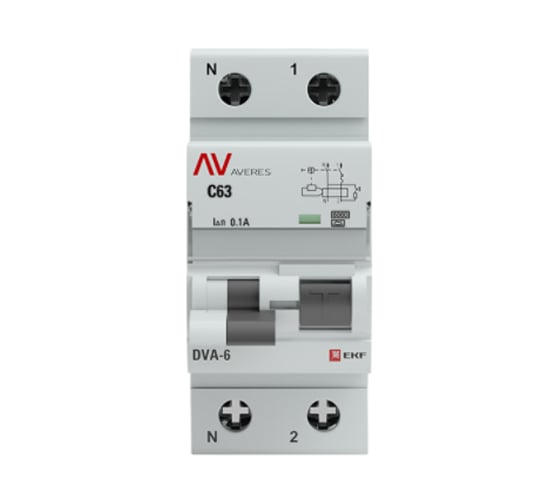 Дифференциальный автомат EKF AVERES DVA-6, 1P+N, 63А, 100мА, 6кА SQrcbo6-1pn-63C-100-a-av