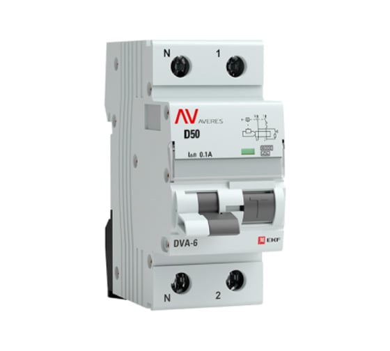 Дифференциальный автомат EKF AVERES DVA-6, 1P+N, 50А, 100мА, 6кА SQrcbo6-1pn-50D-100-a-av