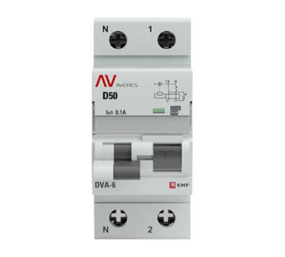 Дифференциальный автомат EKF AVERES DVA-6, 1P+N, 50А, 100мА, 6кА SQrcbo6-1pn-50D-100-a-av