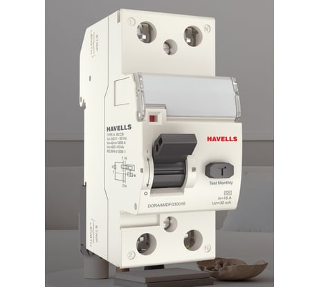 Устройство защитного отключения Havells 1P+N, In 16А, In 30 мА, Тип A, 2М 7701660