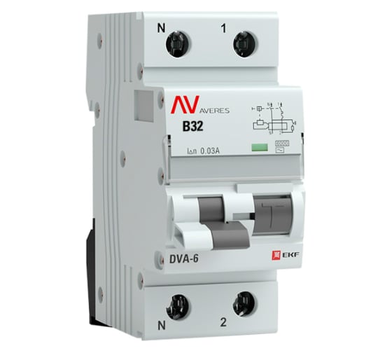 Дифференциальный автомат EKF AVERES DVA-6, 1P+N, 32А, 30мА, 6кА SQrcbo*6-1pn-32B-30-ac-av