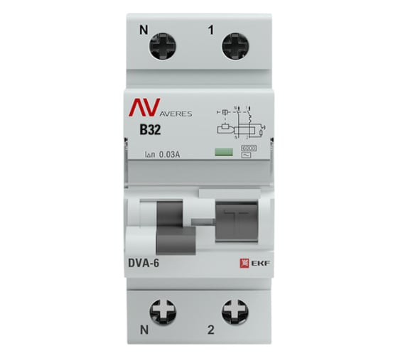 Дифференциальный автомат EKF AVERES DVA-6, 1P+N, 32А, 30мА, 6кА SQrcbo*6-1pn-32B-30-ac-av