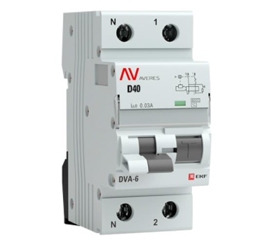 Дифференциальный автомат EKF AVERES DVA-6 1P+N, 40А, 30мА, 6кА rcbo6-1pn-40D-30-ac-av 1
