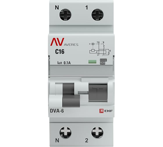 Дифференциальный автомат EKF DVA-6, 1P+N, 16А, 100мА, 6кА, AVERES rcbo6-1pn-16C-100-a-av