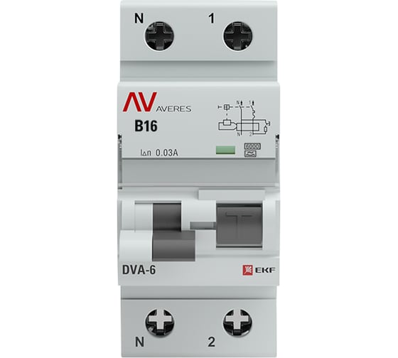 Дифференциальный автомат EKF AVERES DVA-6, 1P+N, 16А, 30мА, 6кА SQrcbo*6-1pn-16B-30-a-av