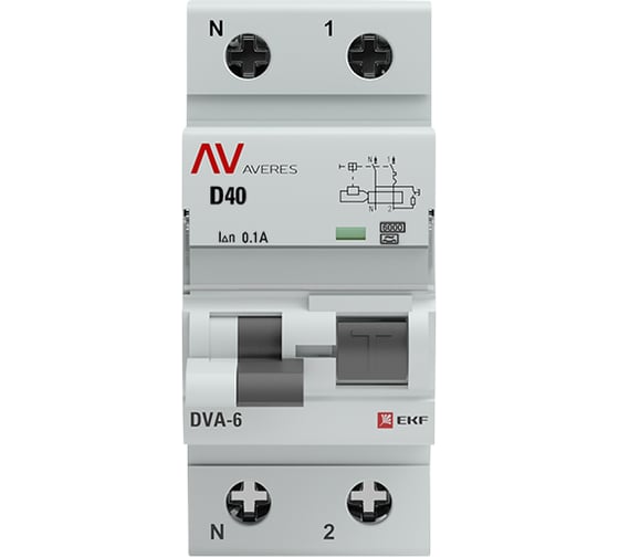 Дифференциальный автомат EKF AVERES DVA-6, 1P+N, 40А, 100мА, 6кА SQrcbo*6-1pn-40D-100-a-av 1