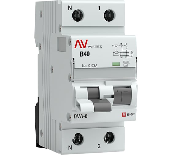 Дифференциальный автомат EKF AVERES DVA-6, 1P+N, 40А, 30мА, 6кА rcbo6-1pn-40B-30-ac-av