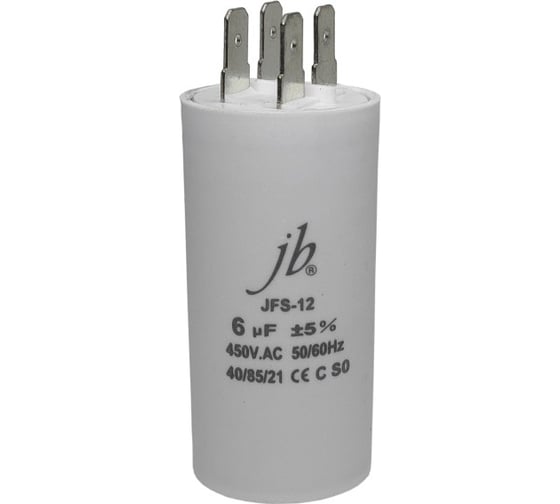 Конденсатор пусковой JB Capacitors 6мкФ, 450В, 31x62, JFS-12 (CBB60-A) (клеммы), JFS12A6605J000000B-228 1