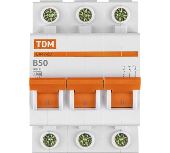 Автоматический выключатель TDM ВА47-63 3Р 50А 4,5кА характеристика B SQ0218-0060
