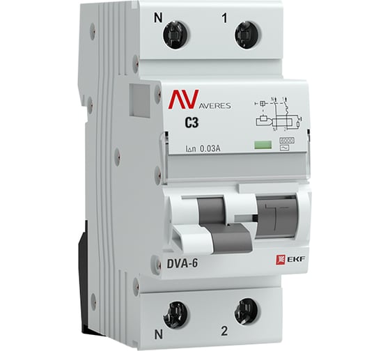 Дифференциальный автомат EKF DVA-6 1P+N 3А 30мА 6кА AVERES SQ rcbo6-1pn-3C-30-ac-av 1