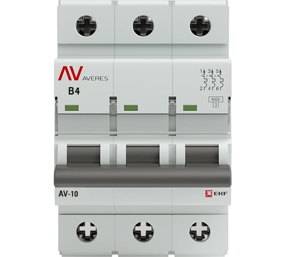 Автоматический выключатель EKF AV-10, 3P, 4A, 10kA, AVERES mcb10-3-04B-av 1