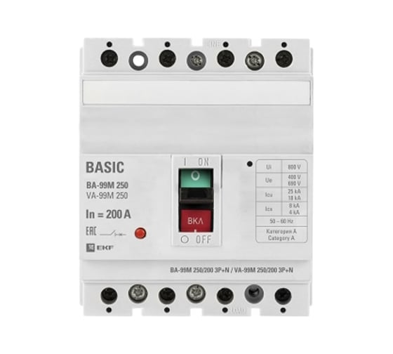 Автоматический выключатель EKF PROxima ВА-99М, 250/200А, 3P+N, 35кА mccb99-250-200m-4P 1